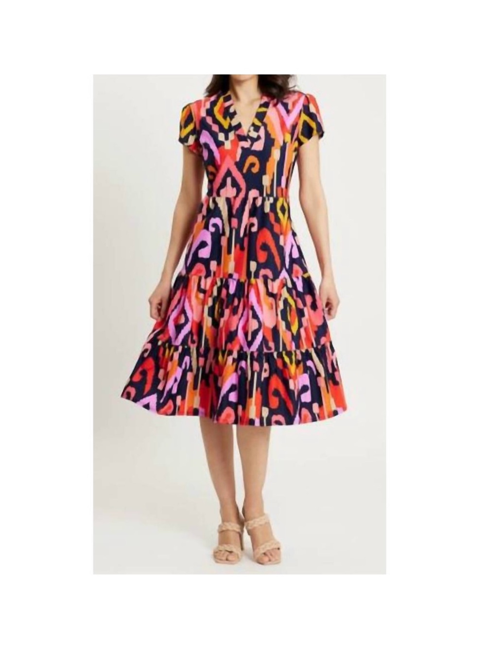 JUDE CONNALLY libby dress in grand ikat navy size medium midi dress